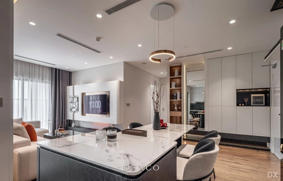 Căn hộ Hoàng Thành Pearl 80m² - phòng khách phong cách hiện đại 02, thiết kế nội thất căn hộ cao cấp Dexco