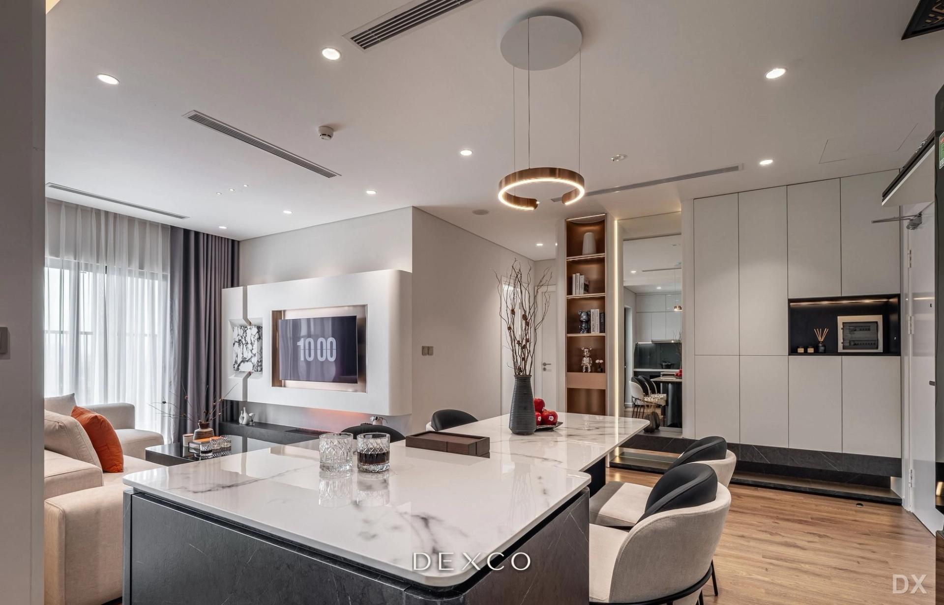 Căn hộ Hoàng Thành Pearl 80m² - phòng khách phong cách hiện đại 02, thiết kế nội thất căn hộ cao cấp Dexco