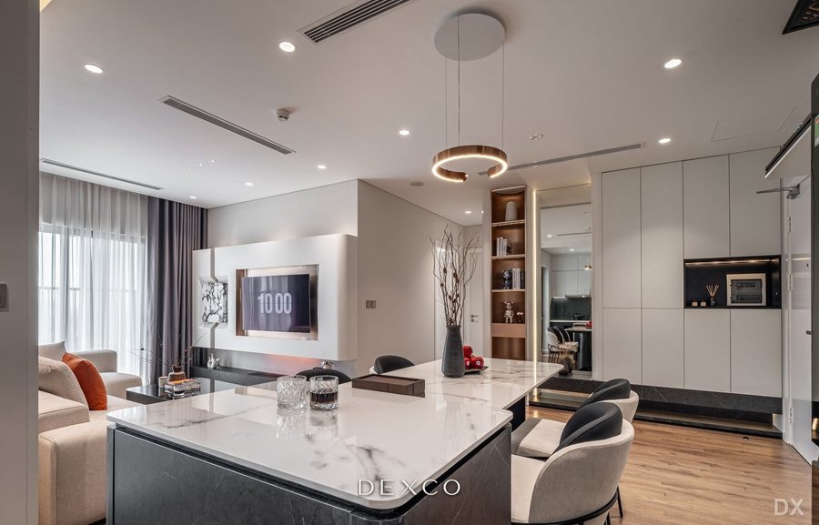 Căn hộ Hoàng Thành Pearl 80m² - phòng khách phong cách hiện đại 02, thiết kế nội thất căn hộ cao cấp Dexco