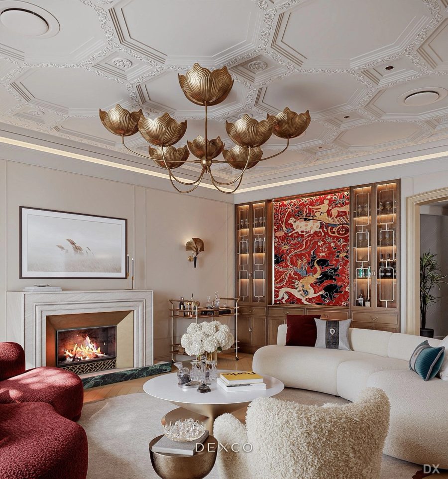 Nhà phố Long Biên The Private Residence - phòng khách phong cách luxury hiện đại 02, thiết kế nội thất nhà phố cao cấp Dexco
