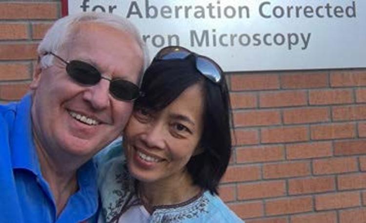 Fig. 8. Eda Lacar and Ondrej Krivanek in front of Arizona State University’s Southwestern Center for Aberration-Corrected Electron Microscopy. The center houses three aberration-corrected electron microscopes and plays a world-leading role in nanocharacterization. 