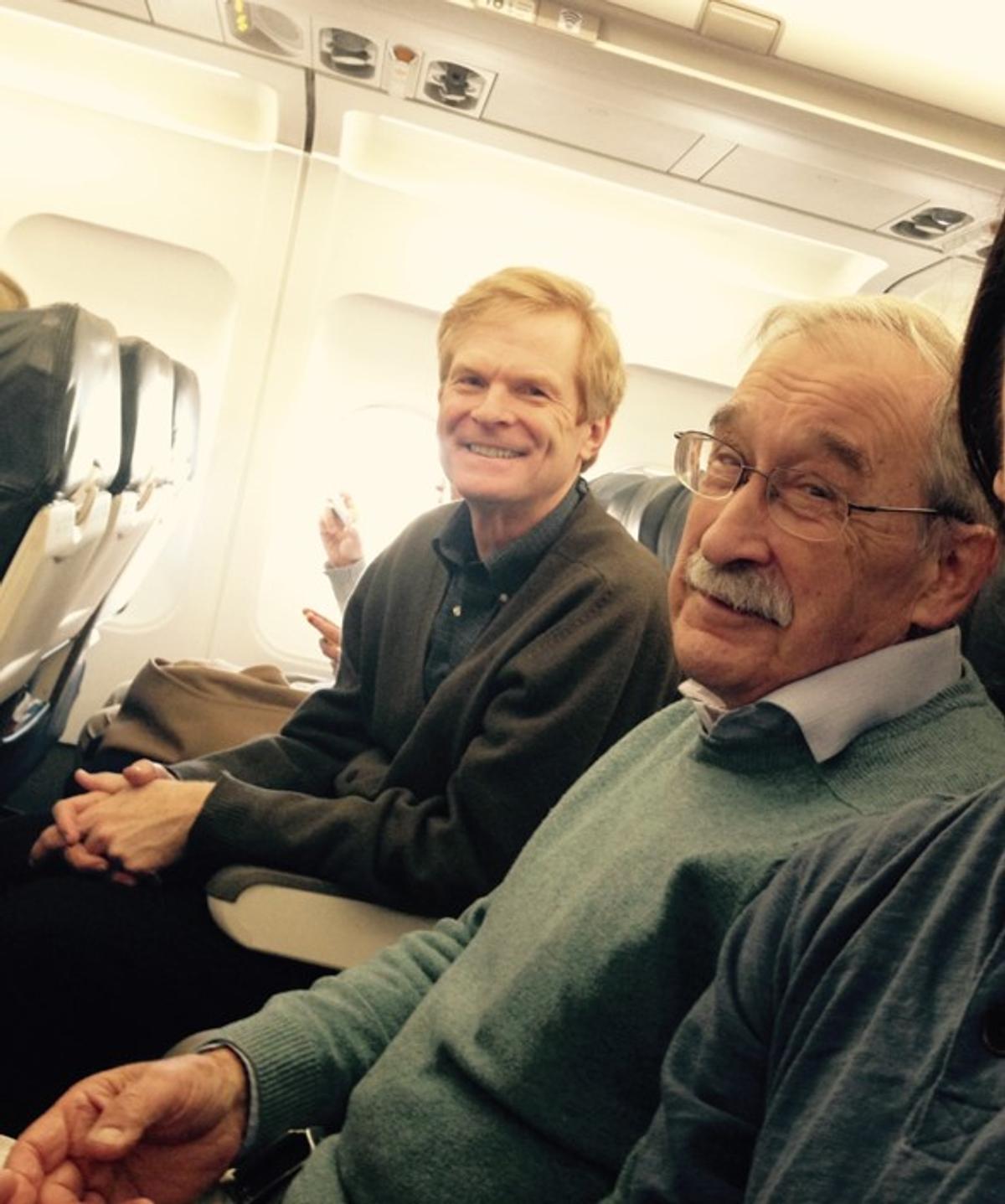 Ray Guillery and I on our way to the Society for Neuroscience conference in 2014. Ray had come through Boston from England, giving lectures at Harvard and MIT, and then received the Palay award at SFN. (picture by Kutay Deniz Atabay)