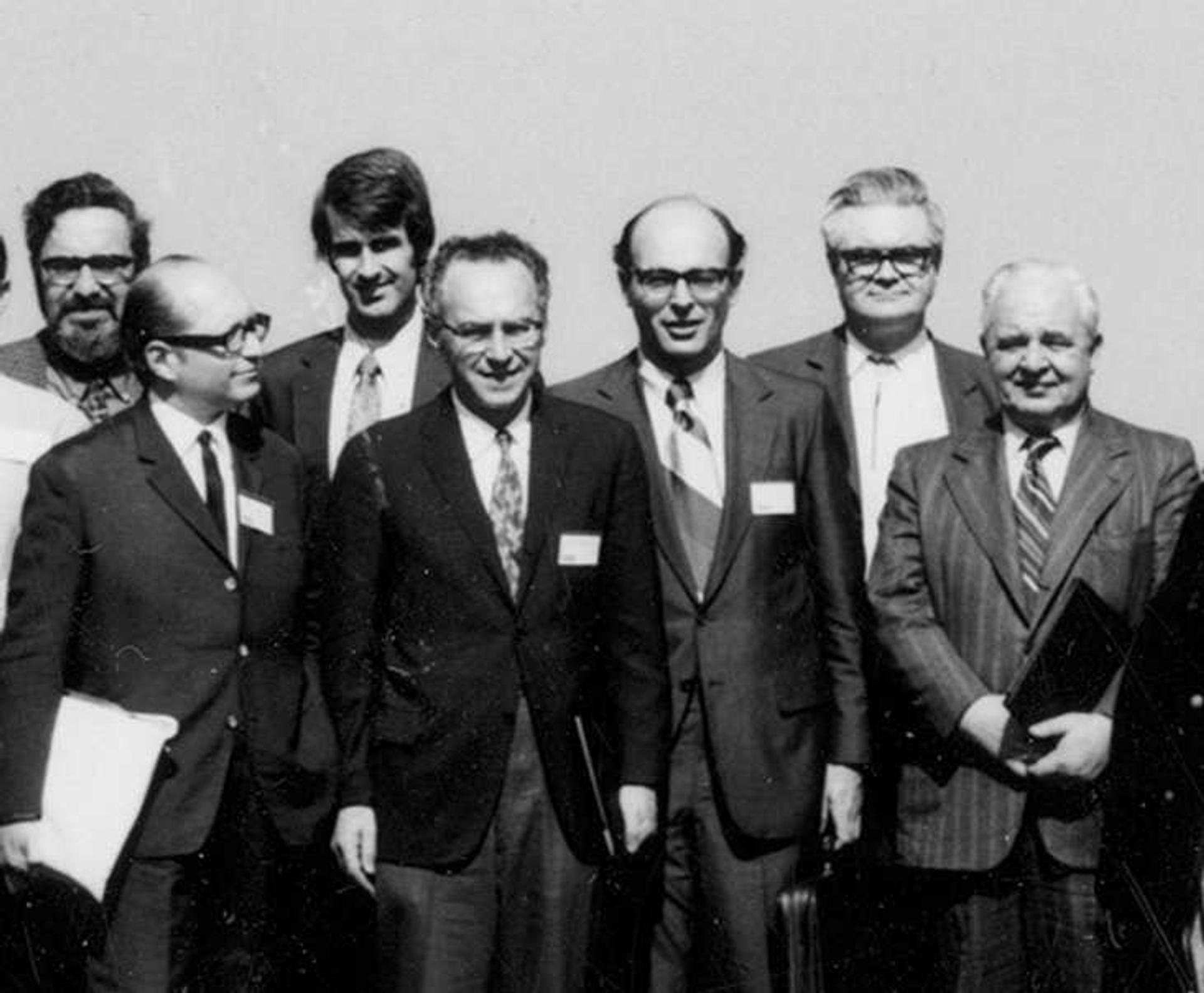 I attended a conference at the Western White House, organized by the UC Irvine Department of Physics. A very prominent group of researchers participated: From left: Sidney Bludman, Ervin Fenyves, Roger Ulrich, Maurice Goldhaber, Kenneth Lande, A. G. W. Cameron and Clyde Cowan