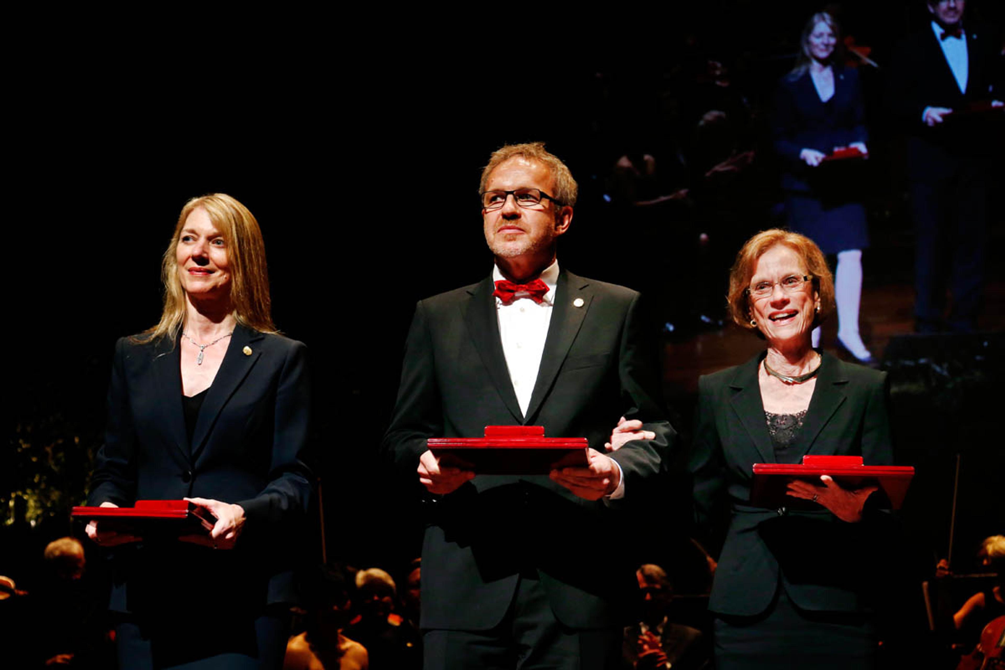 2012 Kavli Prize Neuroscience laureates at the ceremony in Oslo, from left: Cornelia Bargmann, Winfried Denk and Ann Martin Graybiel