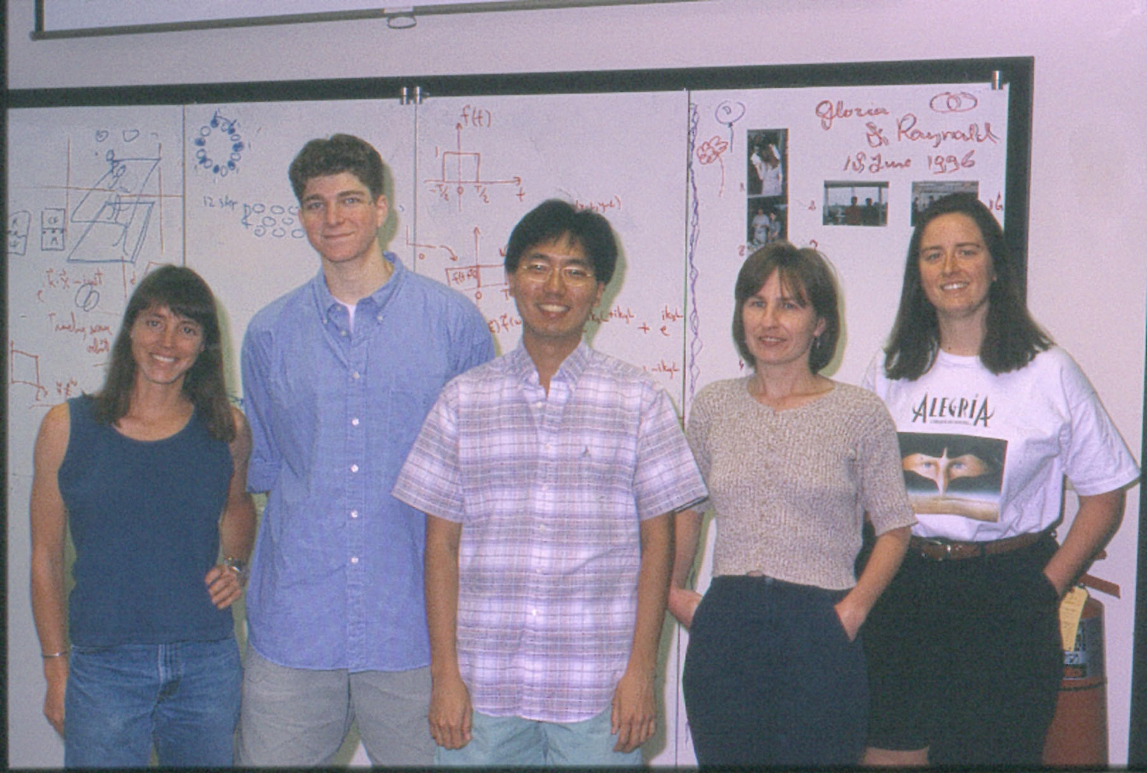 The Kanwisher lab circa 1996. From left to right: Nancy, Josh McDermott (then an undergrad), Marvin Chun (postdoc), Ewa Wojciulik (postdoc), and Jody Culham (grad student).