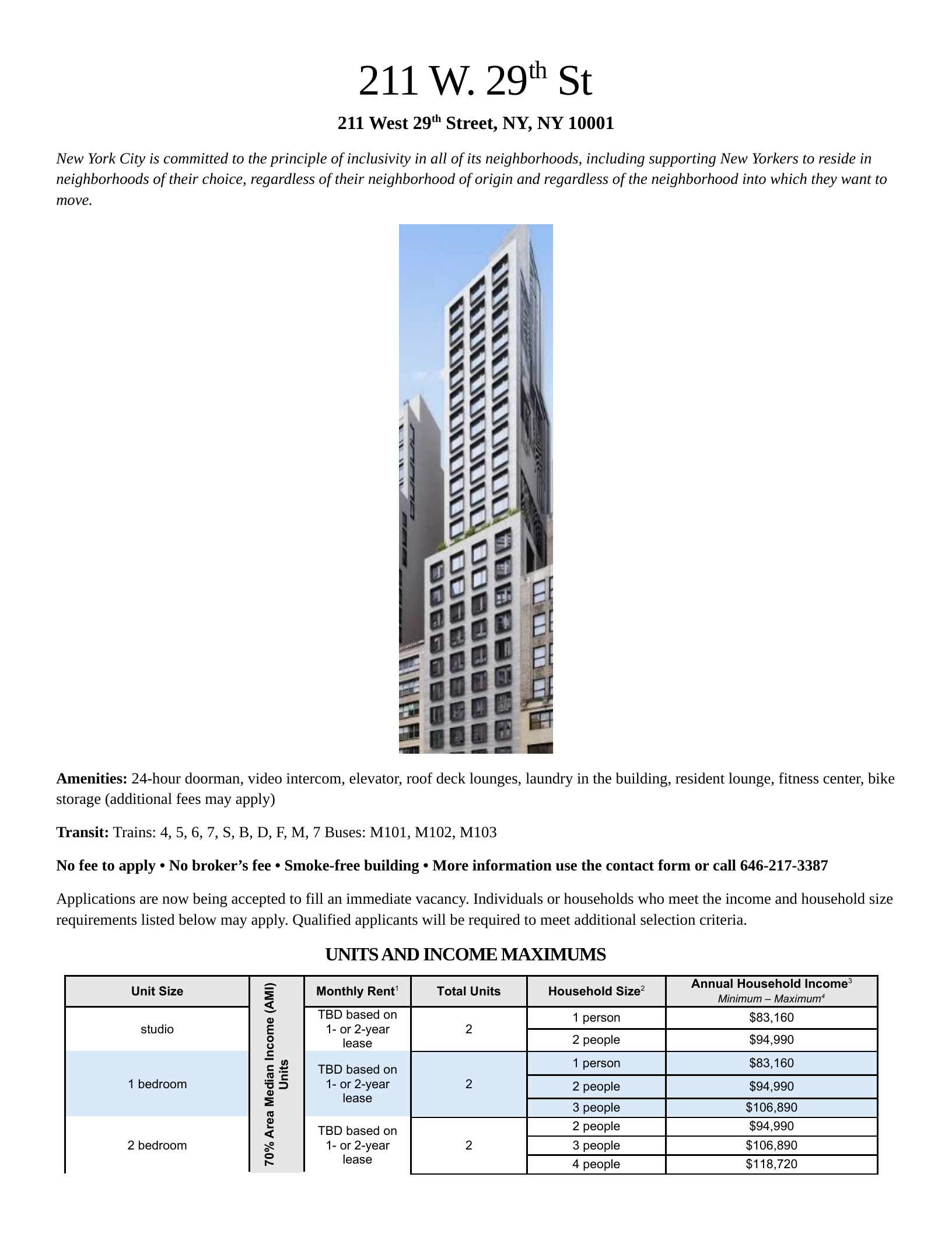 211 W. 29th St official advertisement, page 1