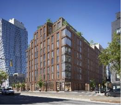 Architectural rendering of 540 Waverly Ave, a modern brick residential building in Clinton Hill, Brooklyn