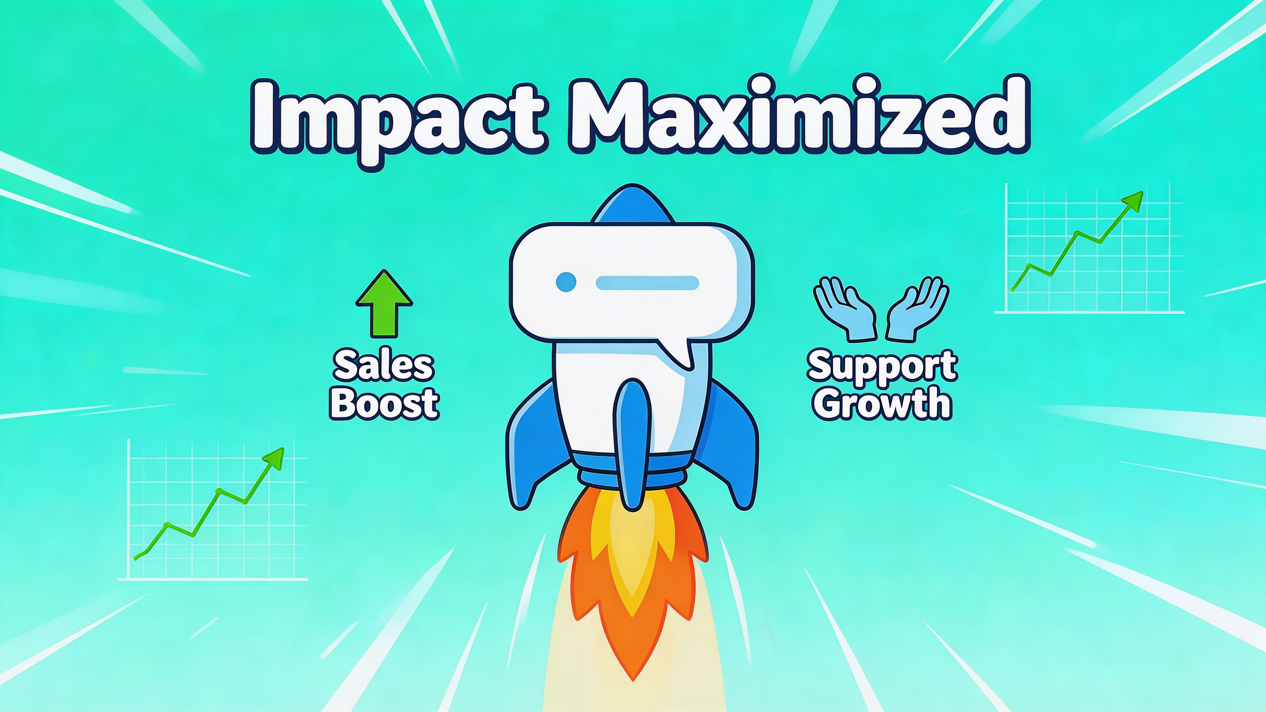 A rocket-shaped chat bubble icon representing business growth, sales increase, and improved customer support on a website.