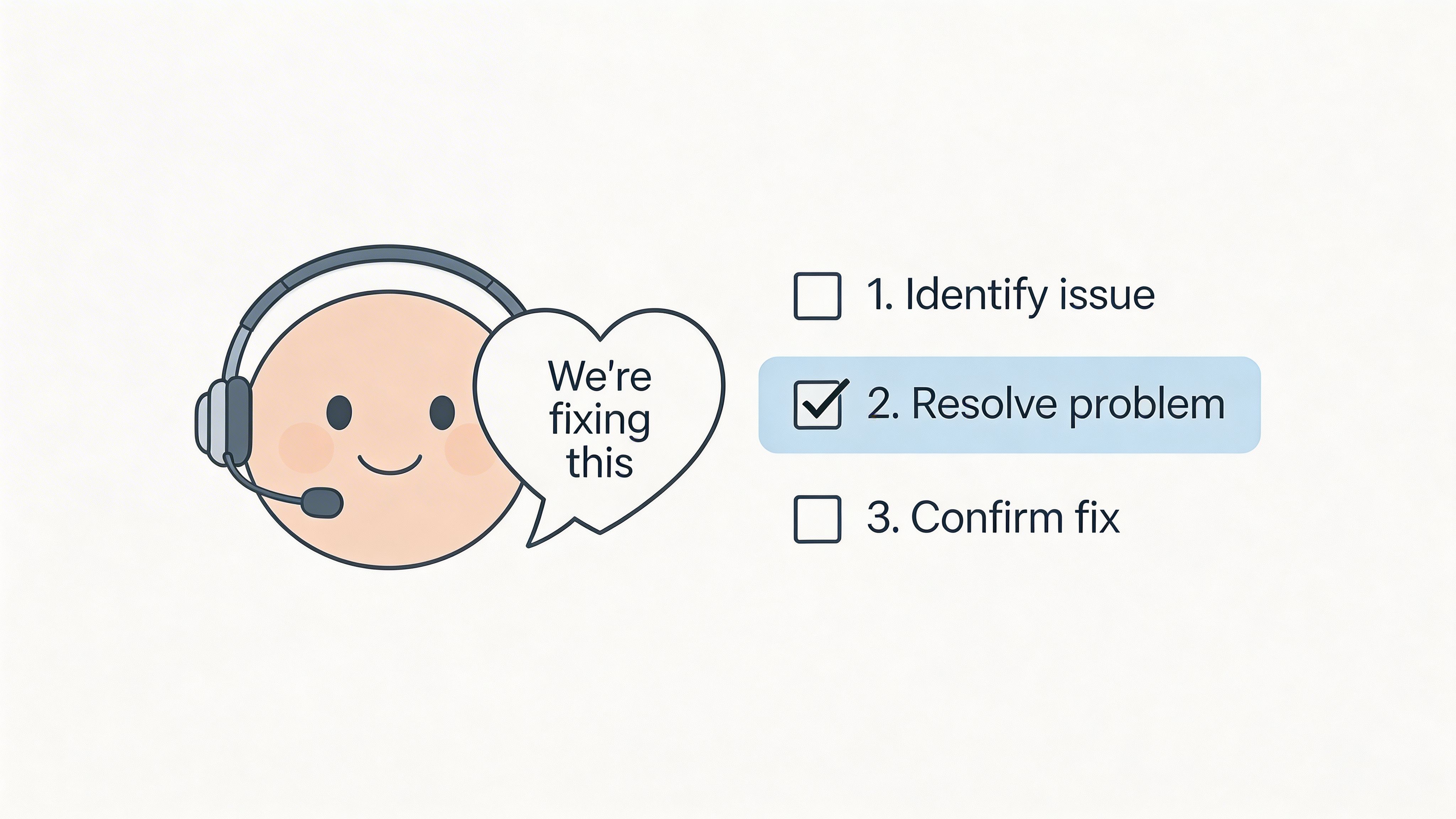 A friendly customer service avatar with a heart speech bubble showing that they are currently resolving a problem.