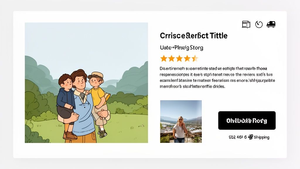 A warm cartoon illustration of a father with his two young sons outdoors in a green park.