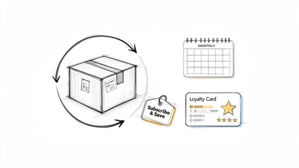 Visualizing subscription boxes, monthly deliveries, and customer loyalty incentives.