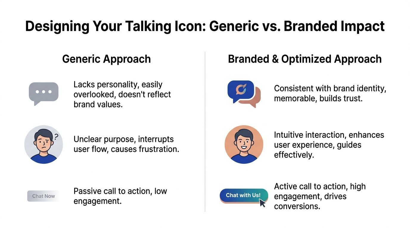 A comparative infographic showing how to design effective website talking icons for better branding and engagement.