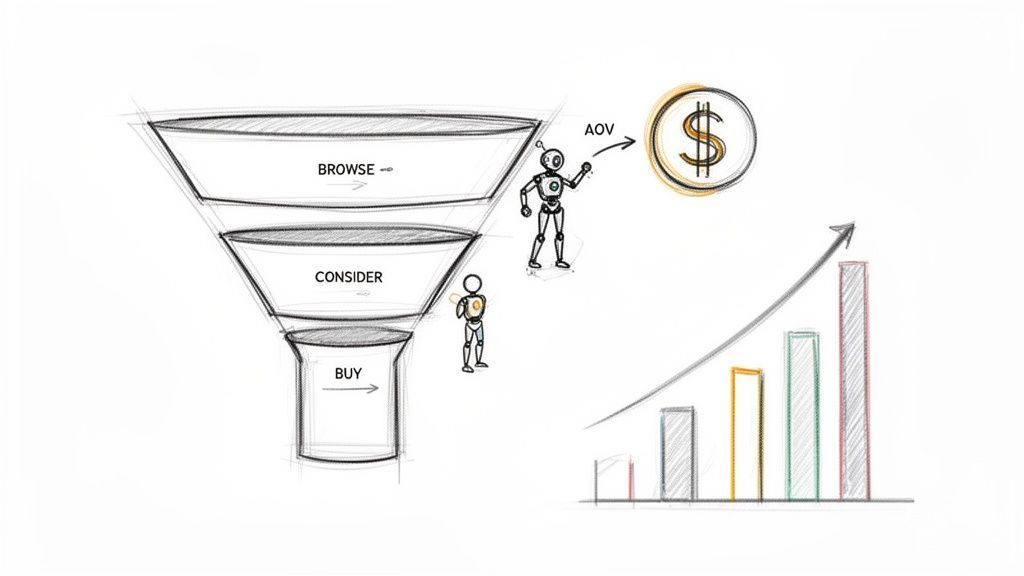 AI sales agents optimize a sales funnel from browse to buy, increasing average order value and growth.