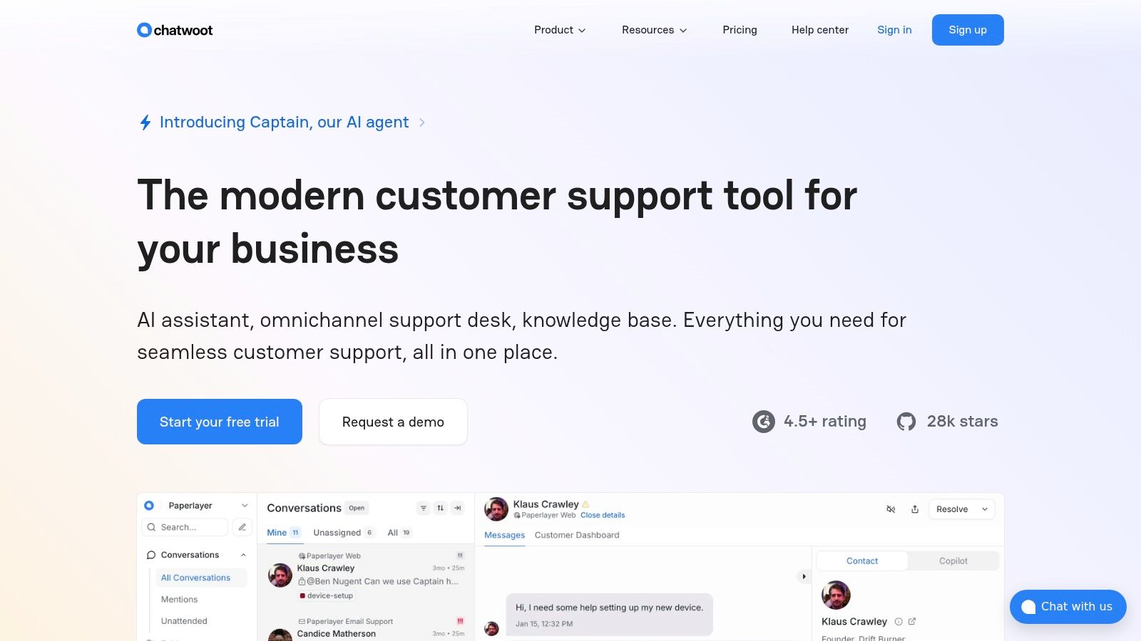 Chatwoot (Open-source; free self-hosted)