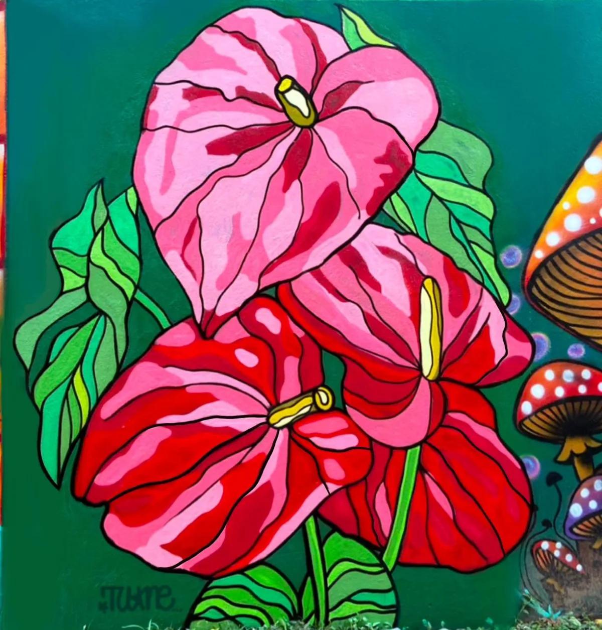 Mural com flores vermelhas no Parque da Luz em Florianópolis