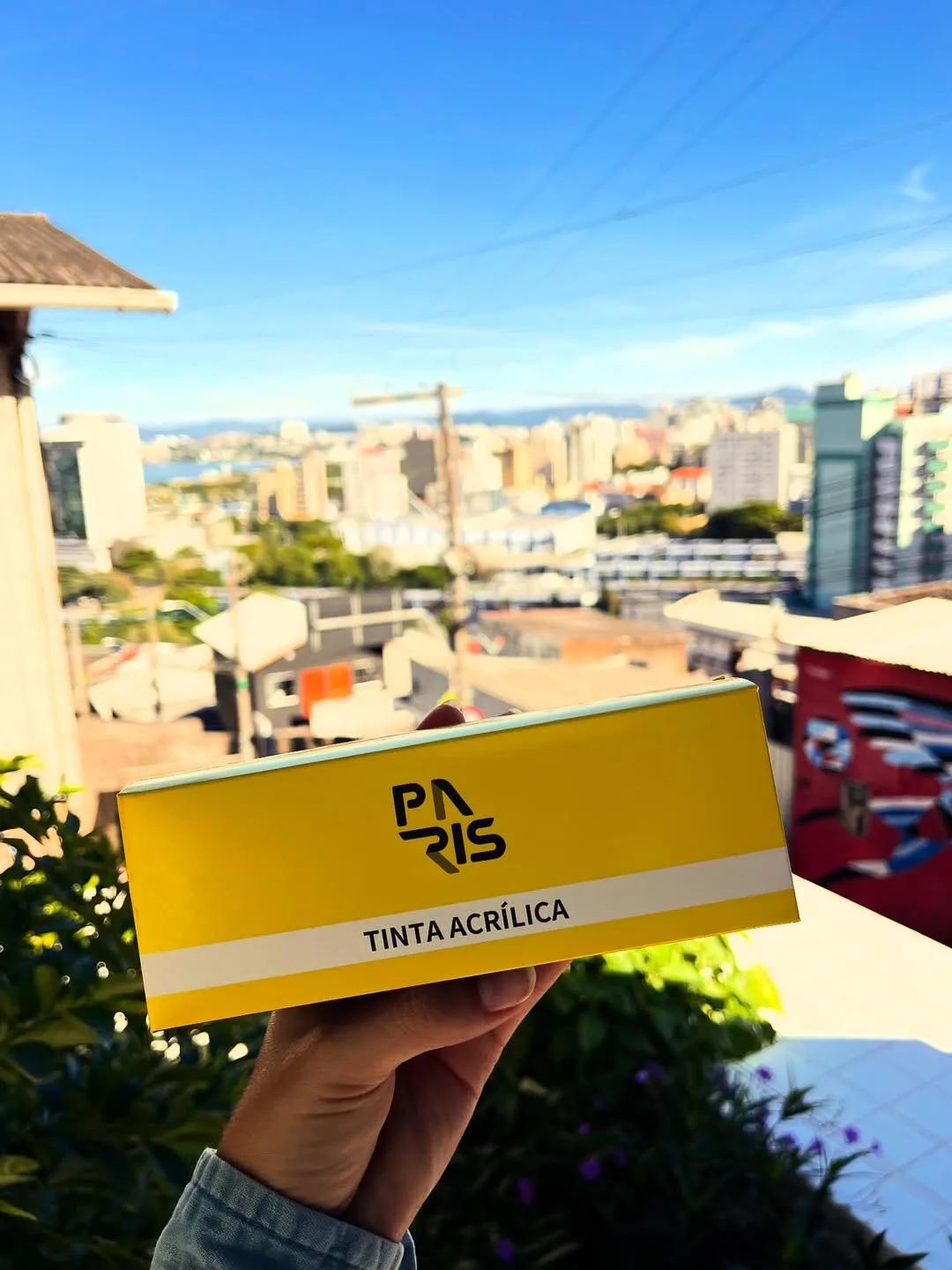 Caixa de tinta acrílica Paris com Florianópolis ao fundo