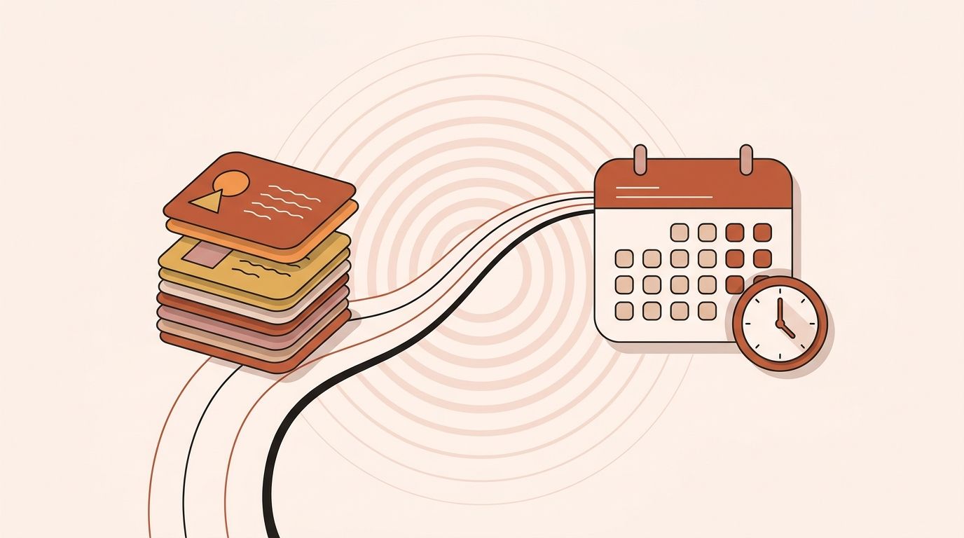 Illustration of posts queued on a calendar publishing automatically