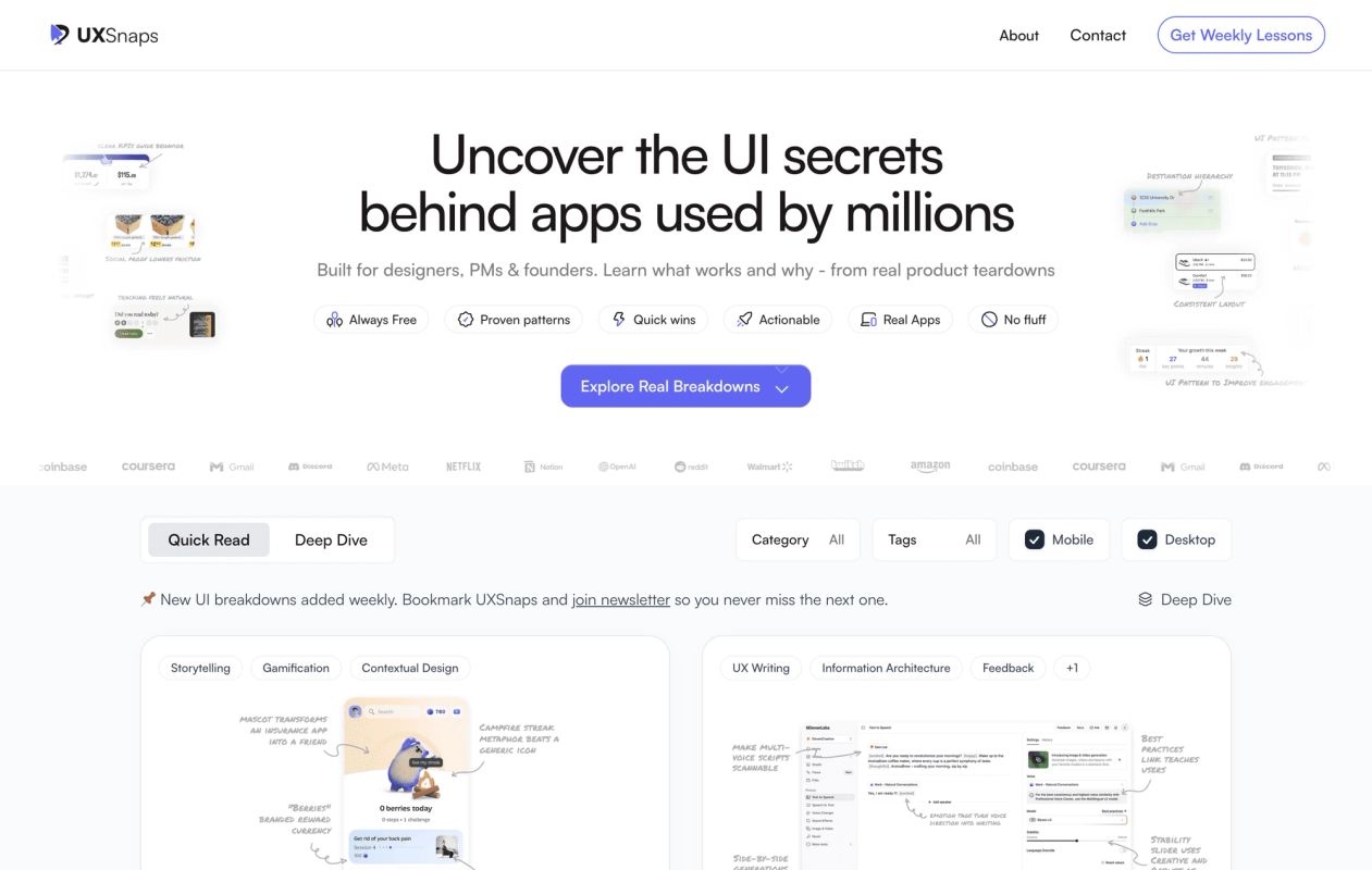 UXSnaps screenshot 1