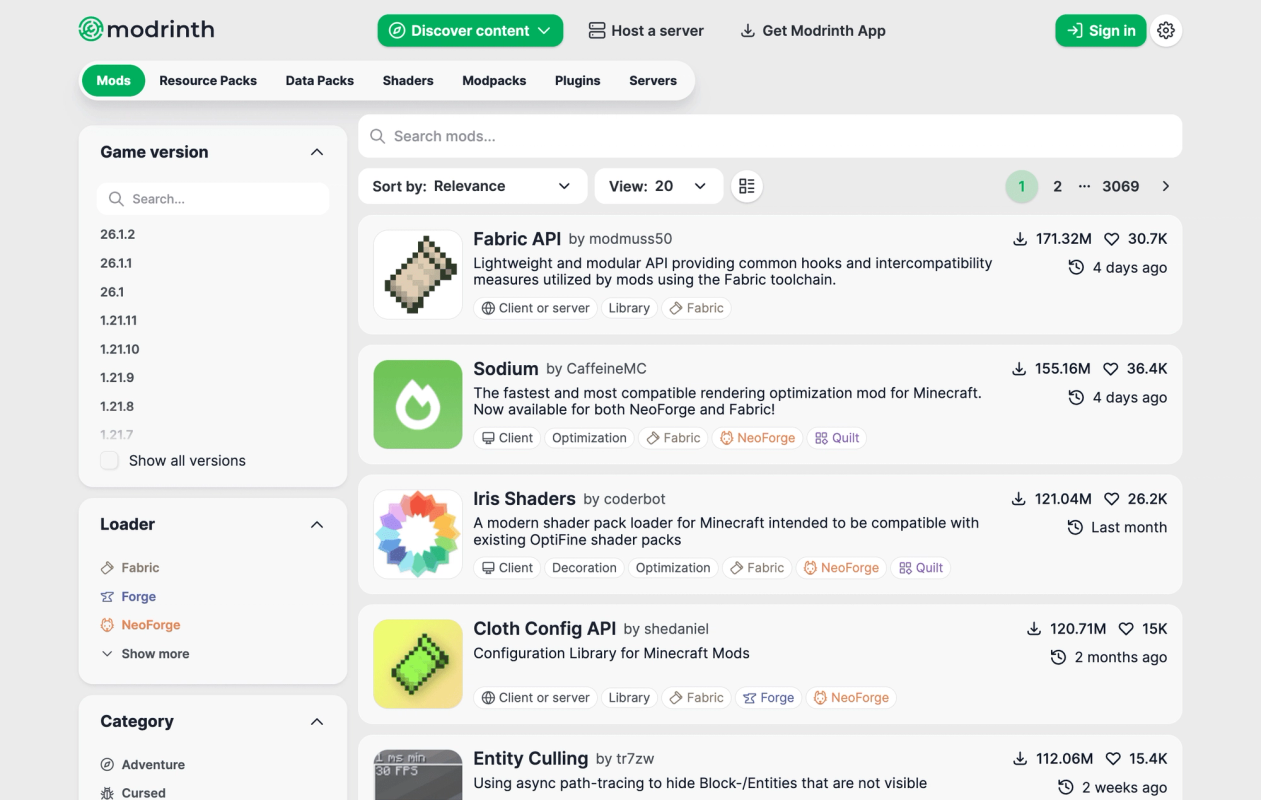Modrinth screenshot 1