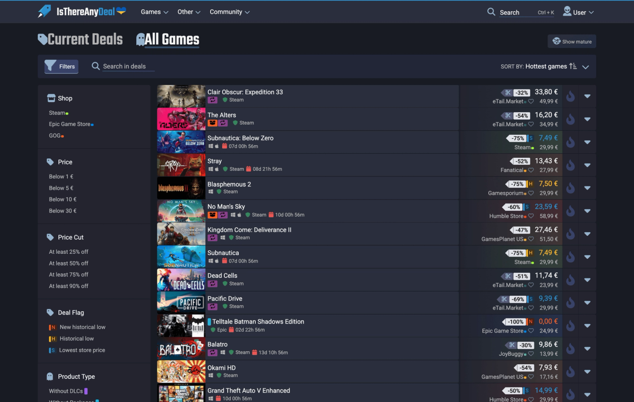 IsThereAnyDeal screenshot 2