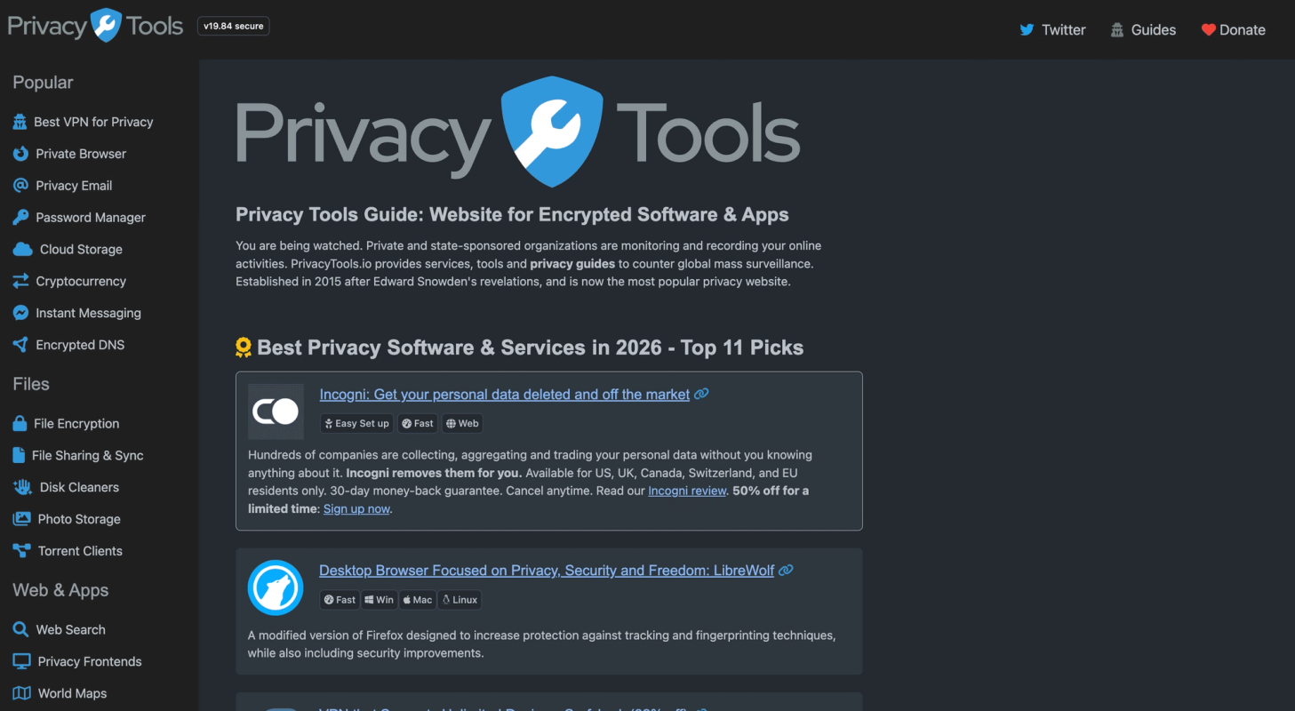 Privacy Tools screenshot 1