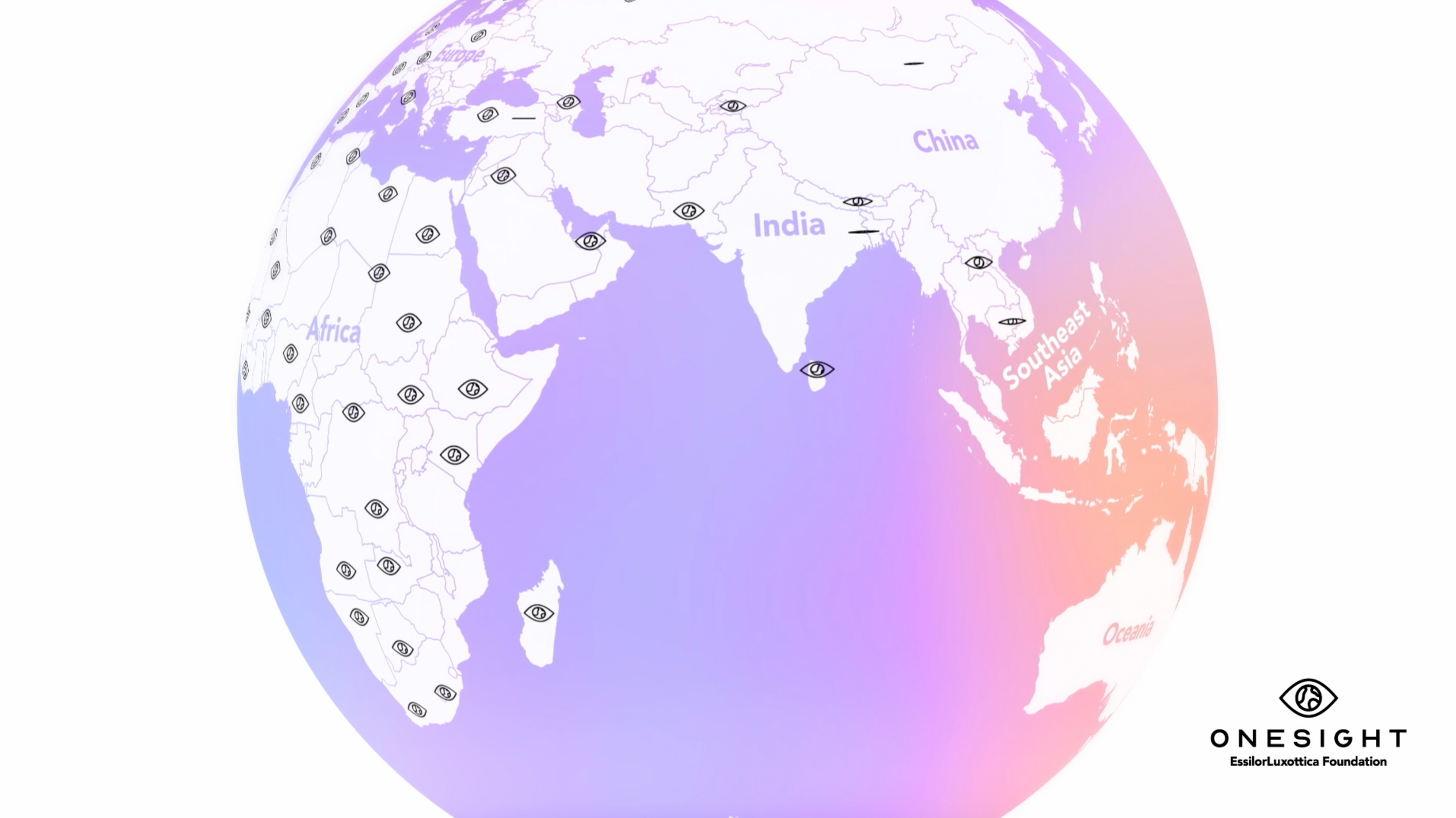 A globe with OneSight logos spread across different continents