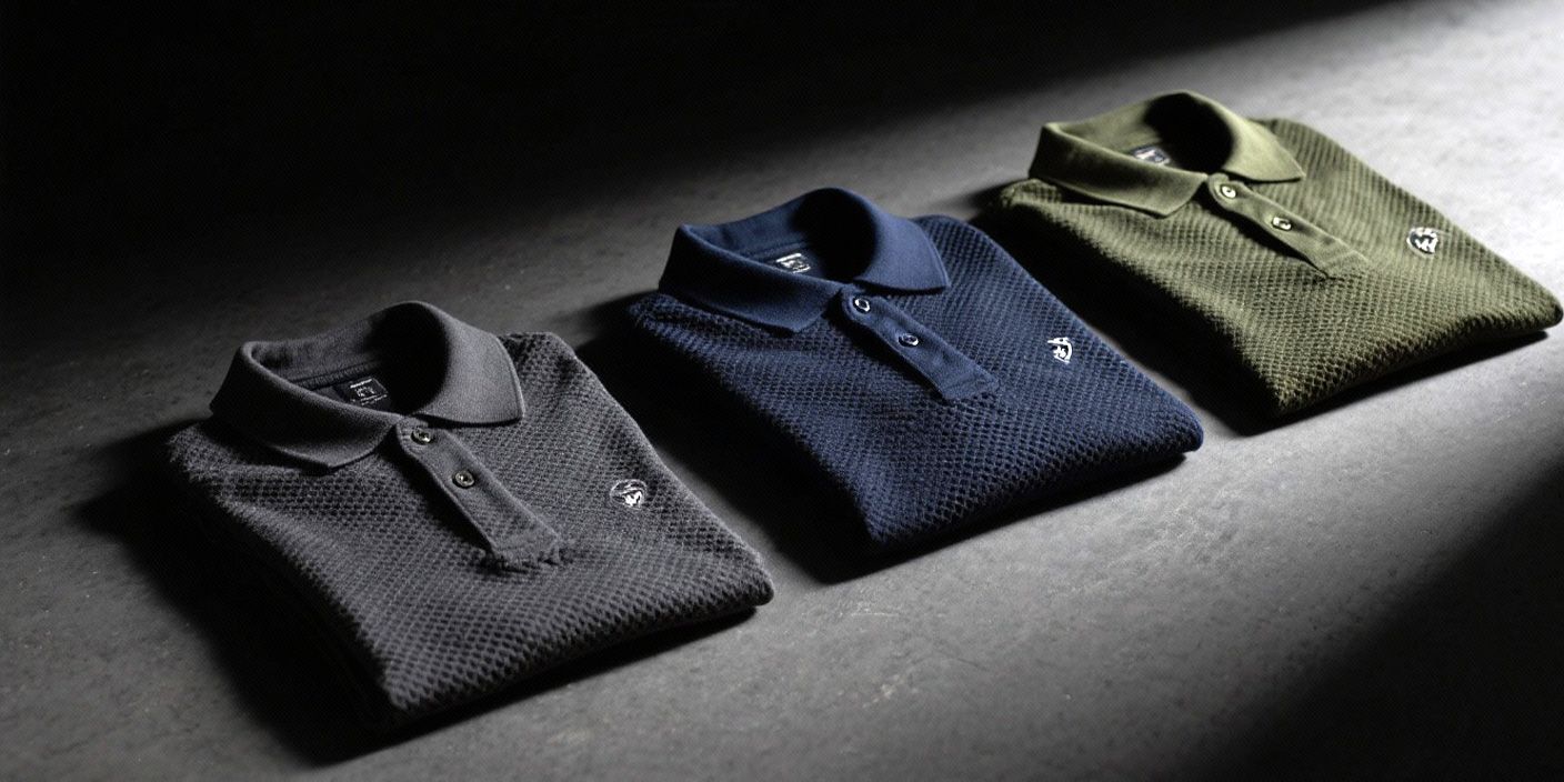 The polo shirts folded and next to each other