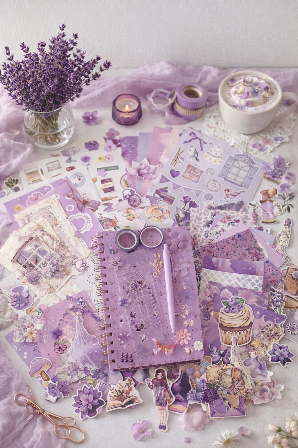 fialový darček na tvorenie scrapbooking koláže journaling