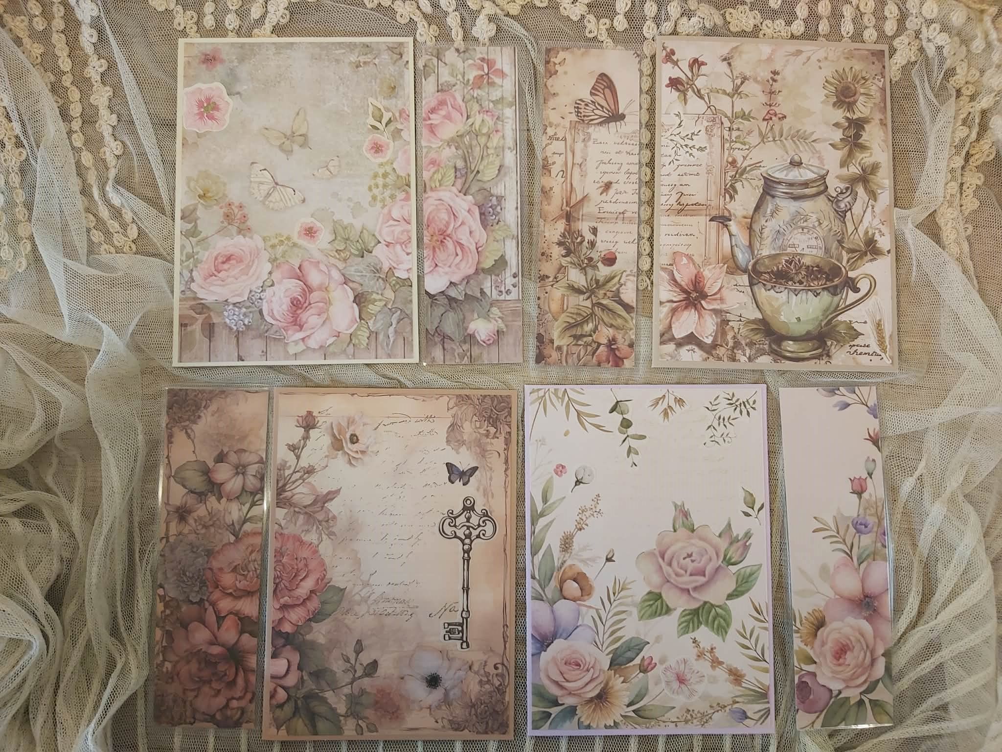 Set pozdravu a záložky kolekcia čarovné kvety, jemný vintage štýl