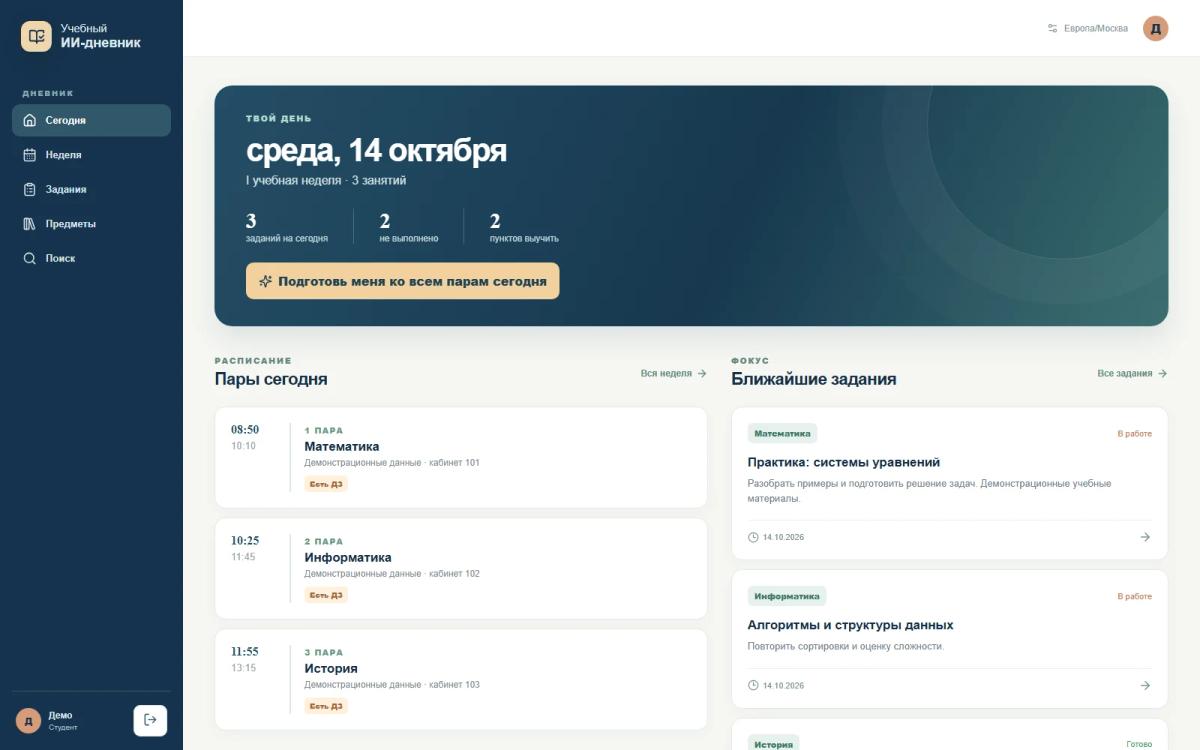Study diary daily dashboard