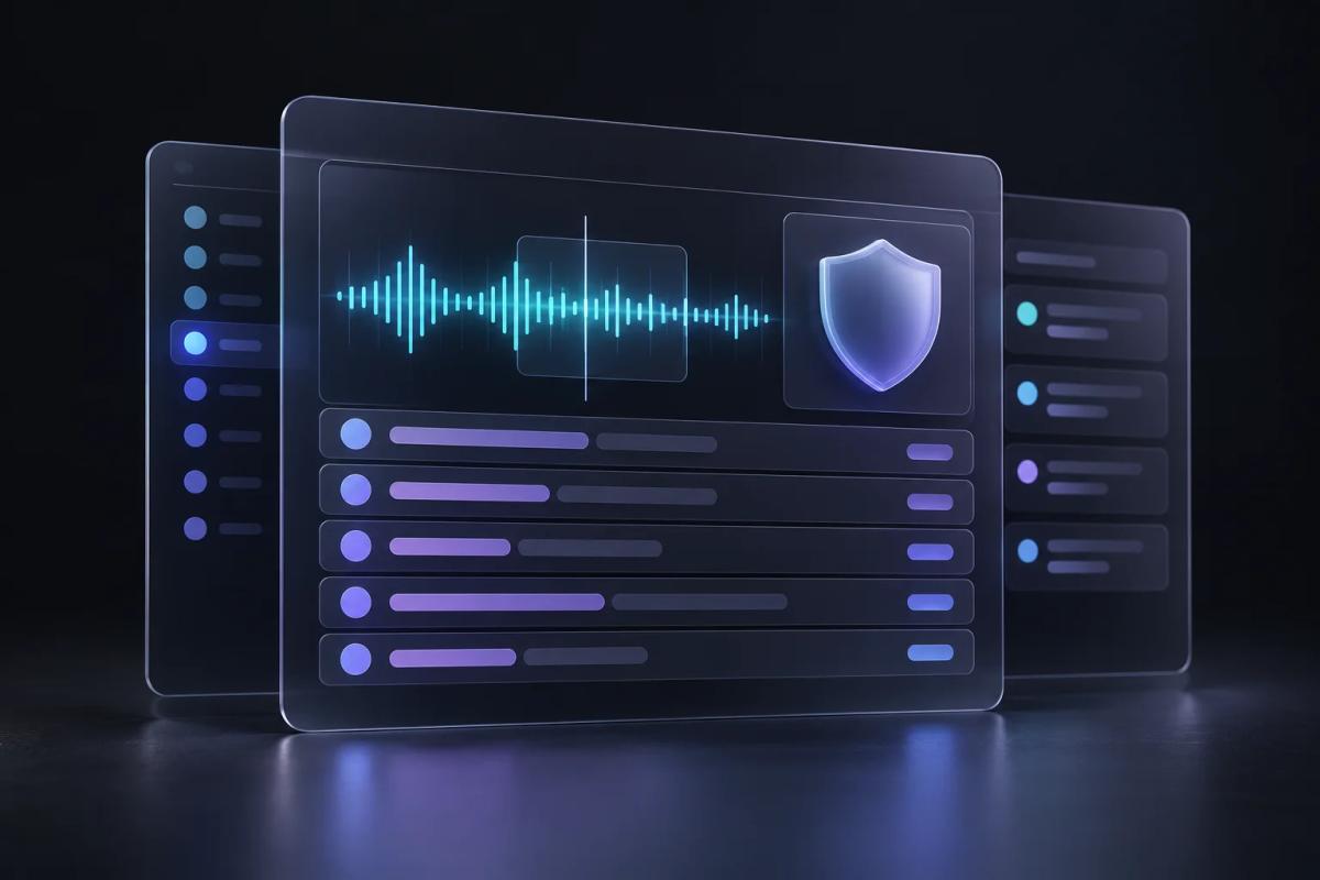 Concept: moderation shield, audio waveform and event panels