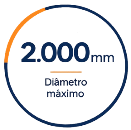 2.000 mm Diâmetro máximo