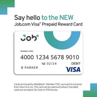 Advertisement for Job.com Visa Prepaid Reward Card