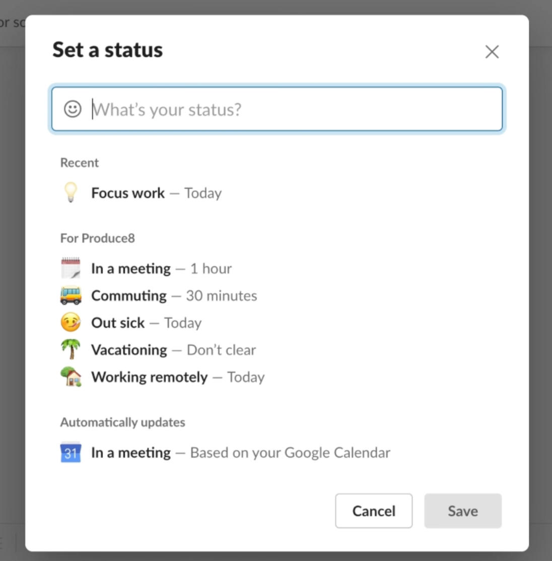 Slack Set a Status Produce8