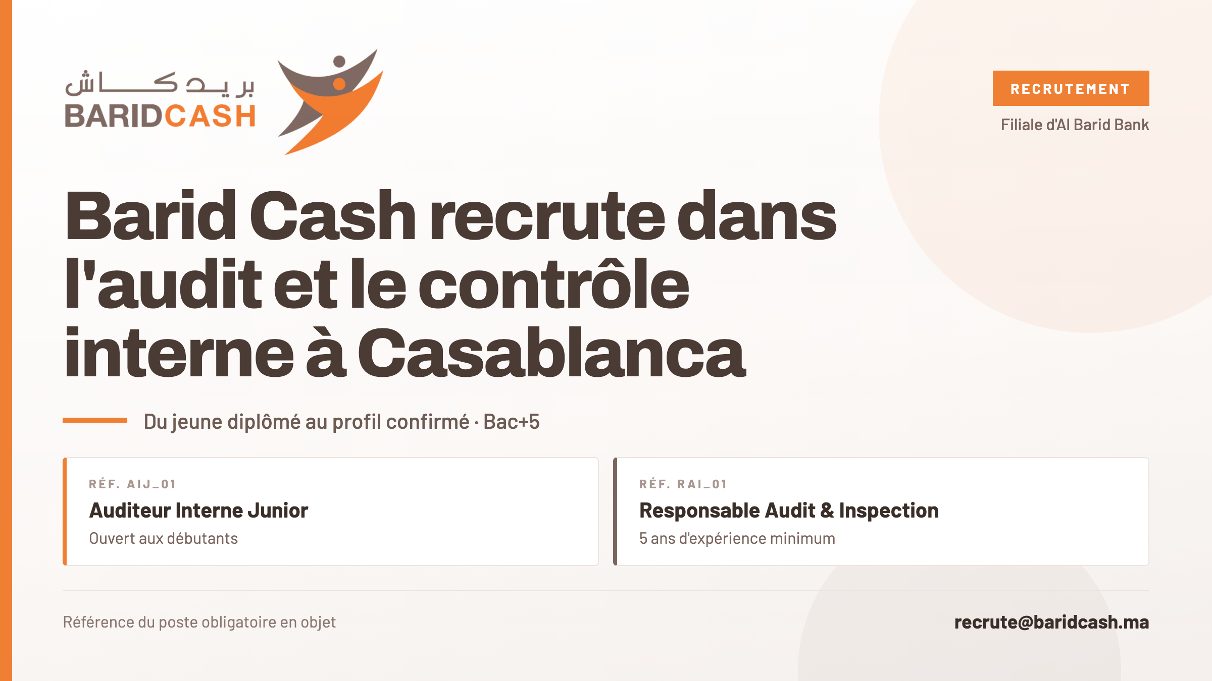 Barid Cash recrute dans l'audit et le contrôle interne à Casablanca