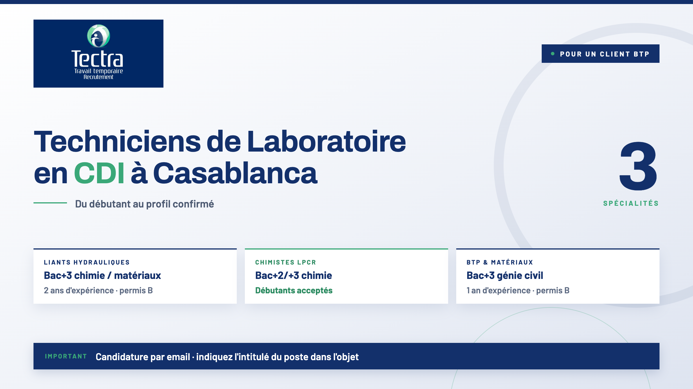 TECTRA recrute plusieurs Techniciens de Laboratoire à Casablanca