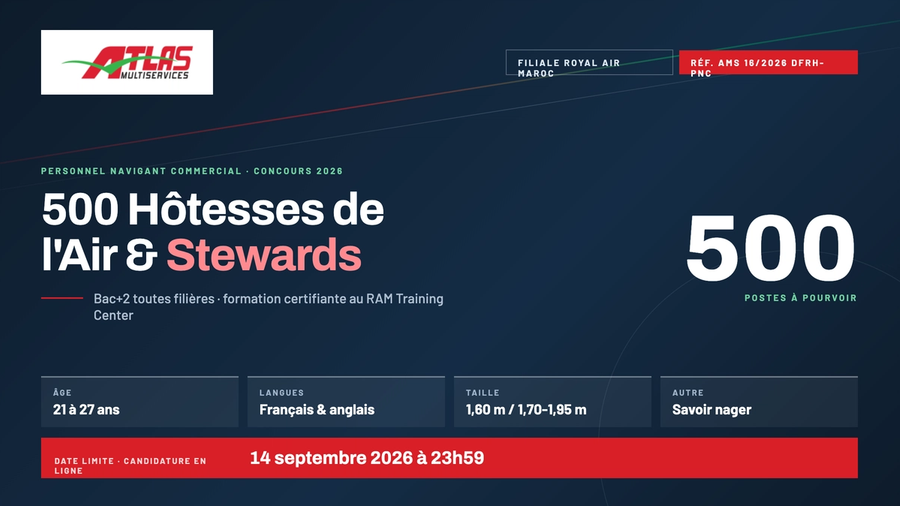Concours Atlas Multiservices 2026 : 500 Hôtesses de l'Air et Stewards