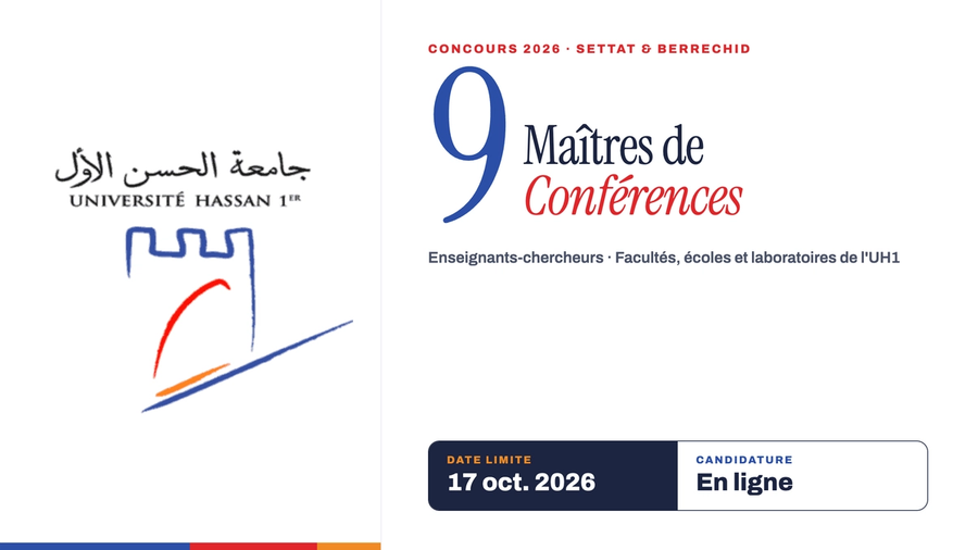 Concours Université Hassan 1er 2026 : 9 postes de Maîtres de Conférences