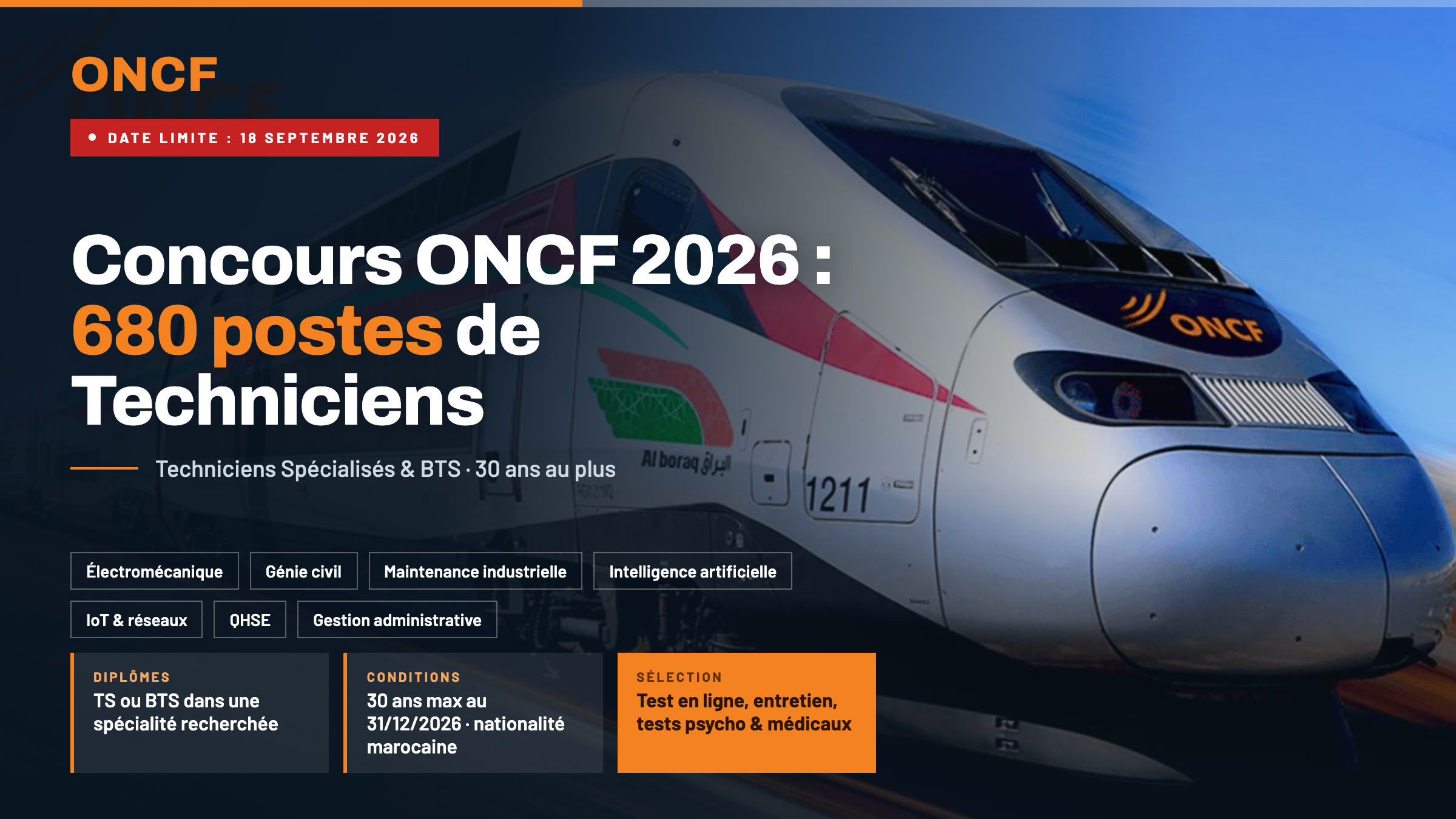 Concours ONCF 2026 : 680 postes de Techniciens (TS et BTS)