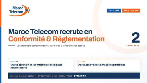 Maroc Telecom recrute en Conformité et Réglementation à Rabat