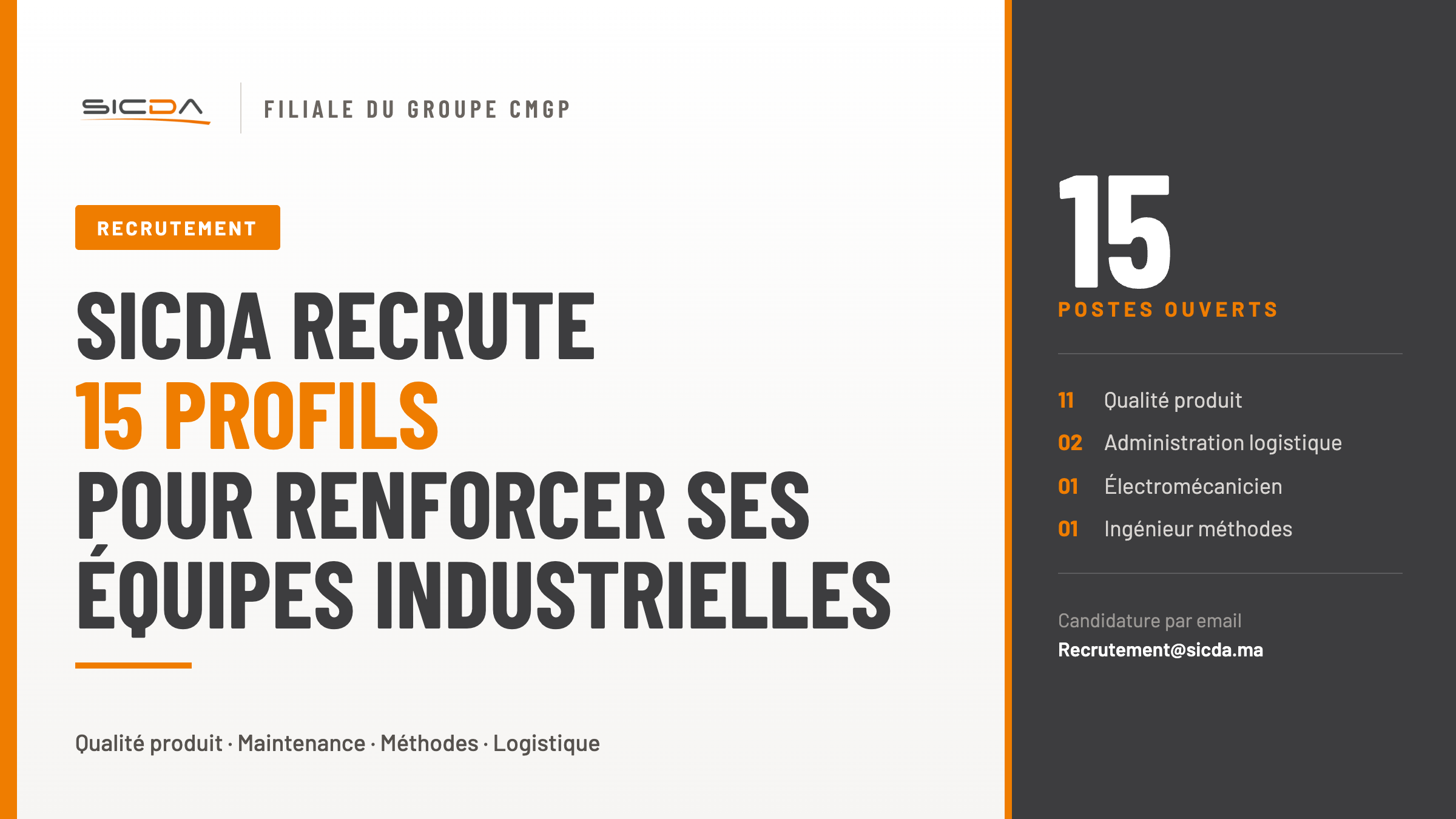 SICDA recrute 15 profils pour renforcer ses équipes industrielles