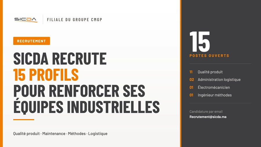SICDA recrute 15 profils pour renforcer ses équipes industrielles