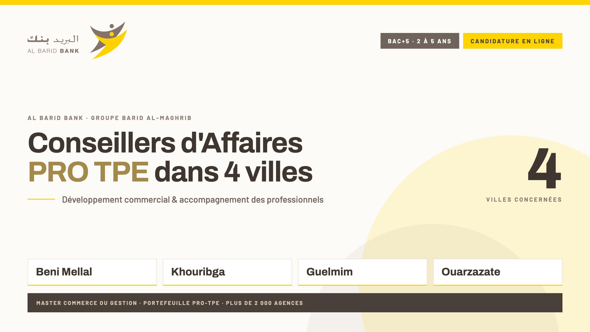 Al Barid Bank recrute des Conseillers d'Affaires PRO TPE dans quatre villes