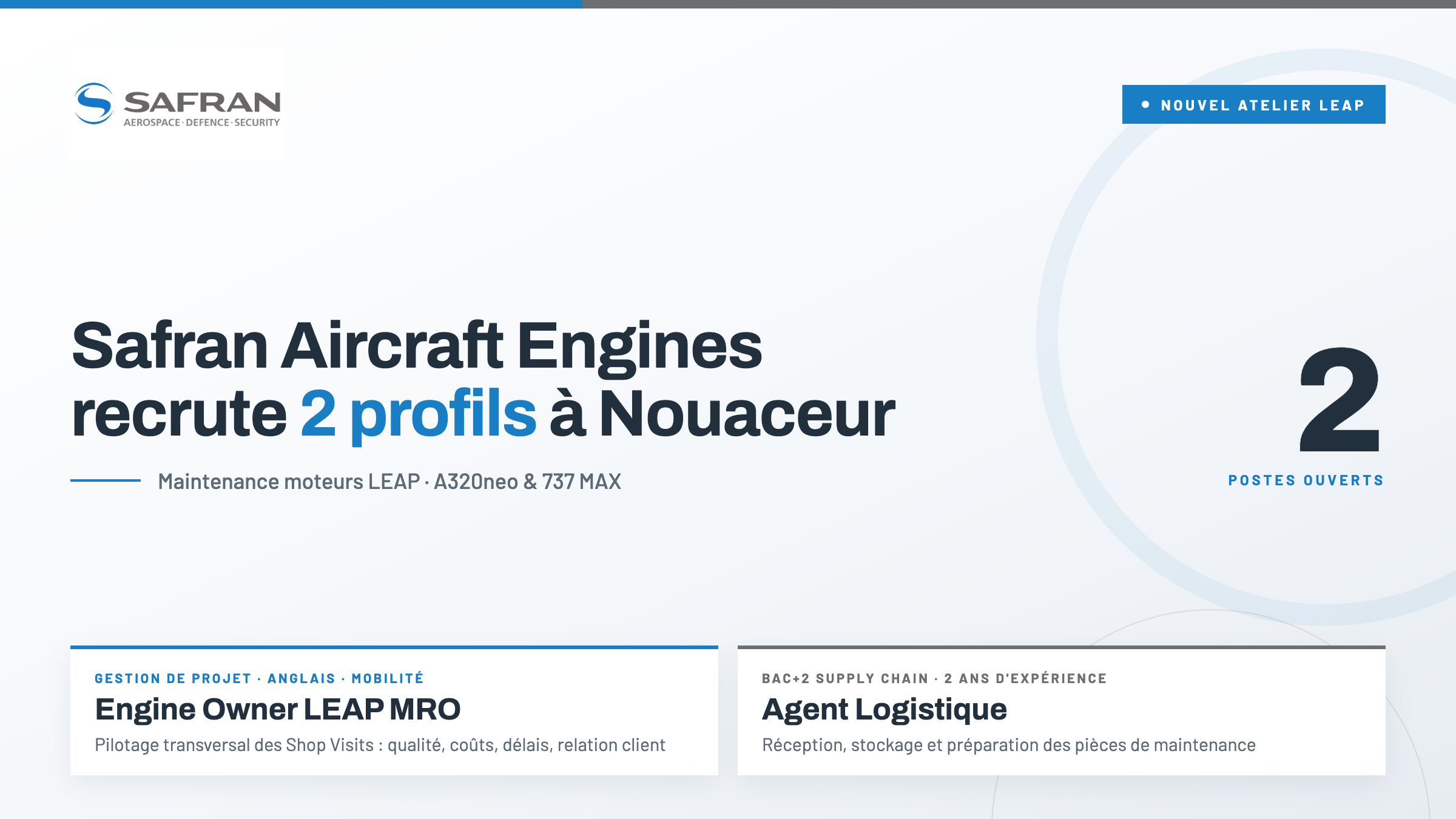Safran Aircraft Engines recrute à Nouaceur : Engine Owner LEAP et Agent Logistique
