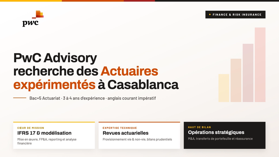 PwC Advisory recherche des Actuaires expérimentés à Casablanca