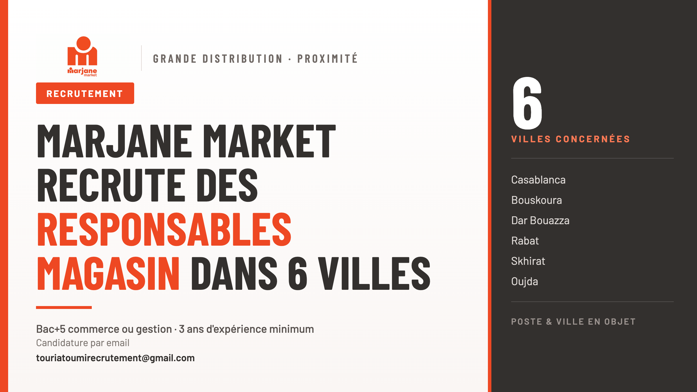 Marjane Market recrute des Responsables Magasin dans 6 villes