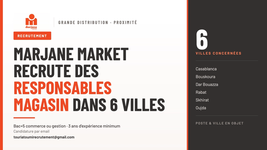 Marjane Market recrute des Responsables Magasin dans 6 villes