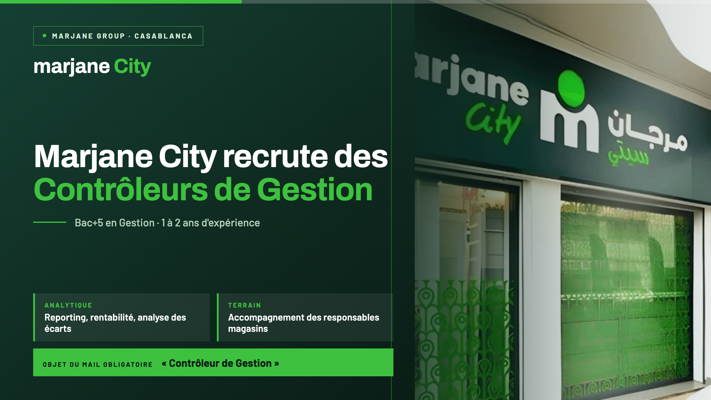 Marjane City recrute des Contrôleurs de Gestion à Casablanca
