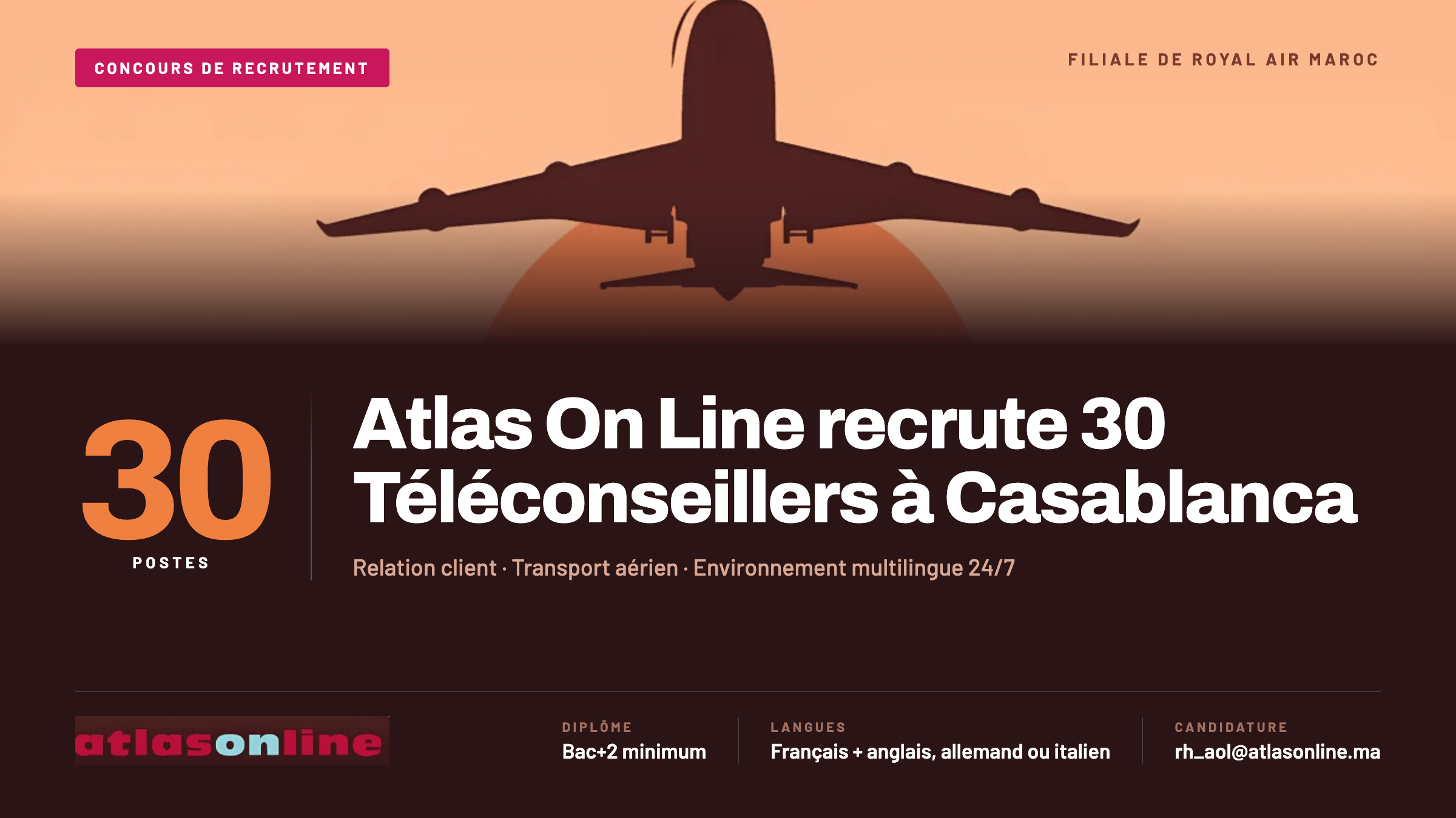 Atlas On Line (Groupe RAM) recrute 30 Téléconseillers à Casablanca