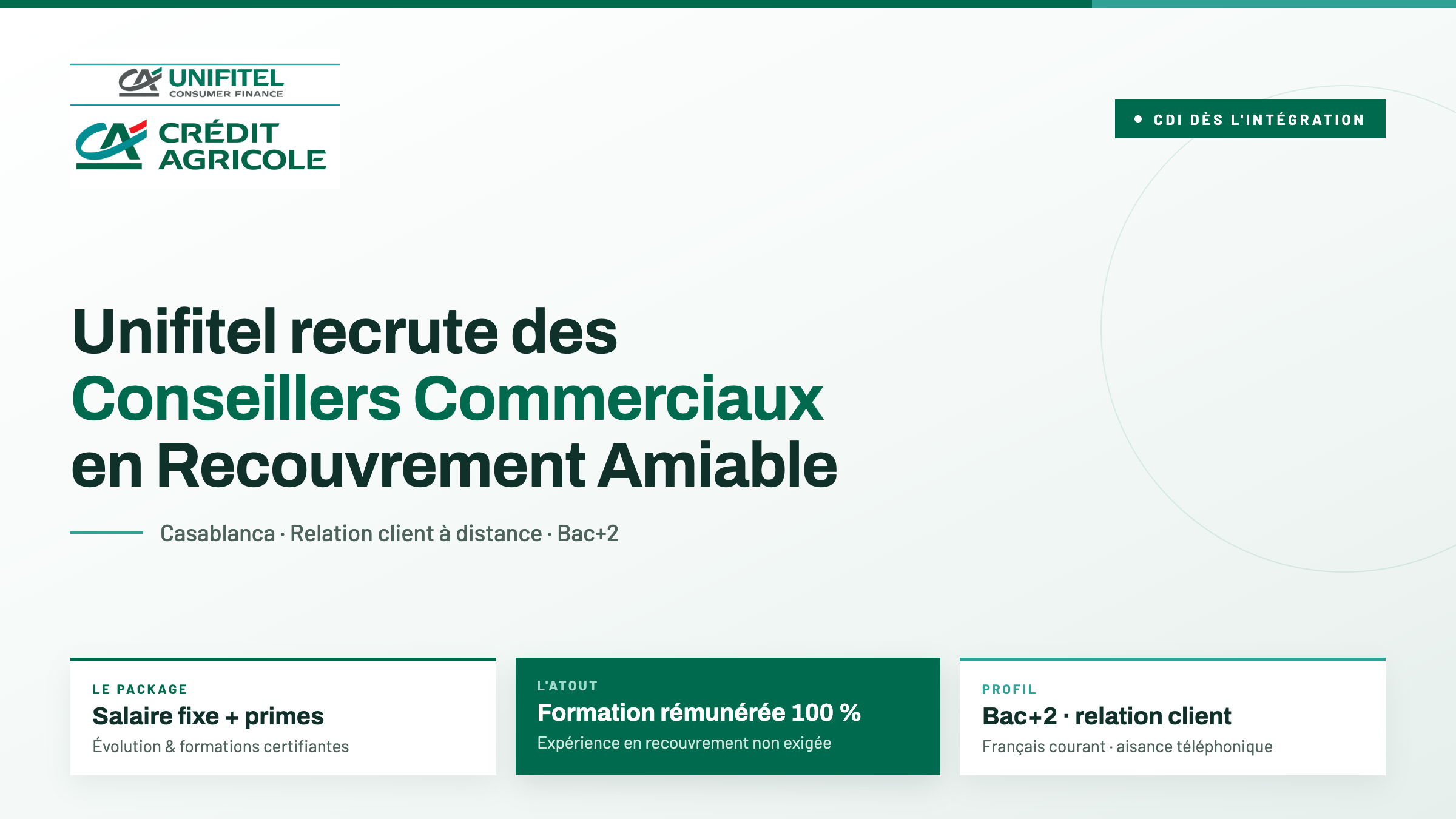 Unifitel recrute des Conseillers Commerciaux en Recouvrement Amiable à Casablanca